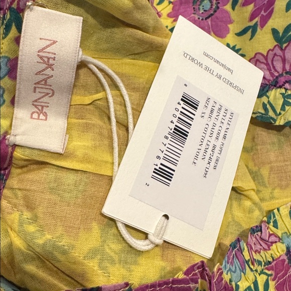 Banjanan NWT Poppy Puff Sleeve Daisy Floral Maxi Dress Size XS Yellow Purple - Picture 11 of 11